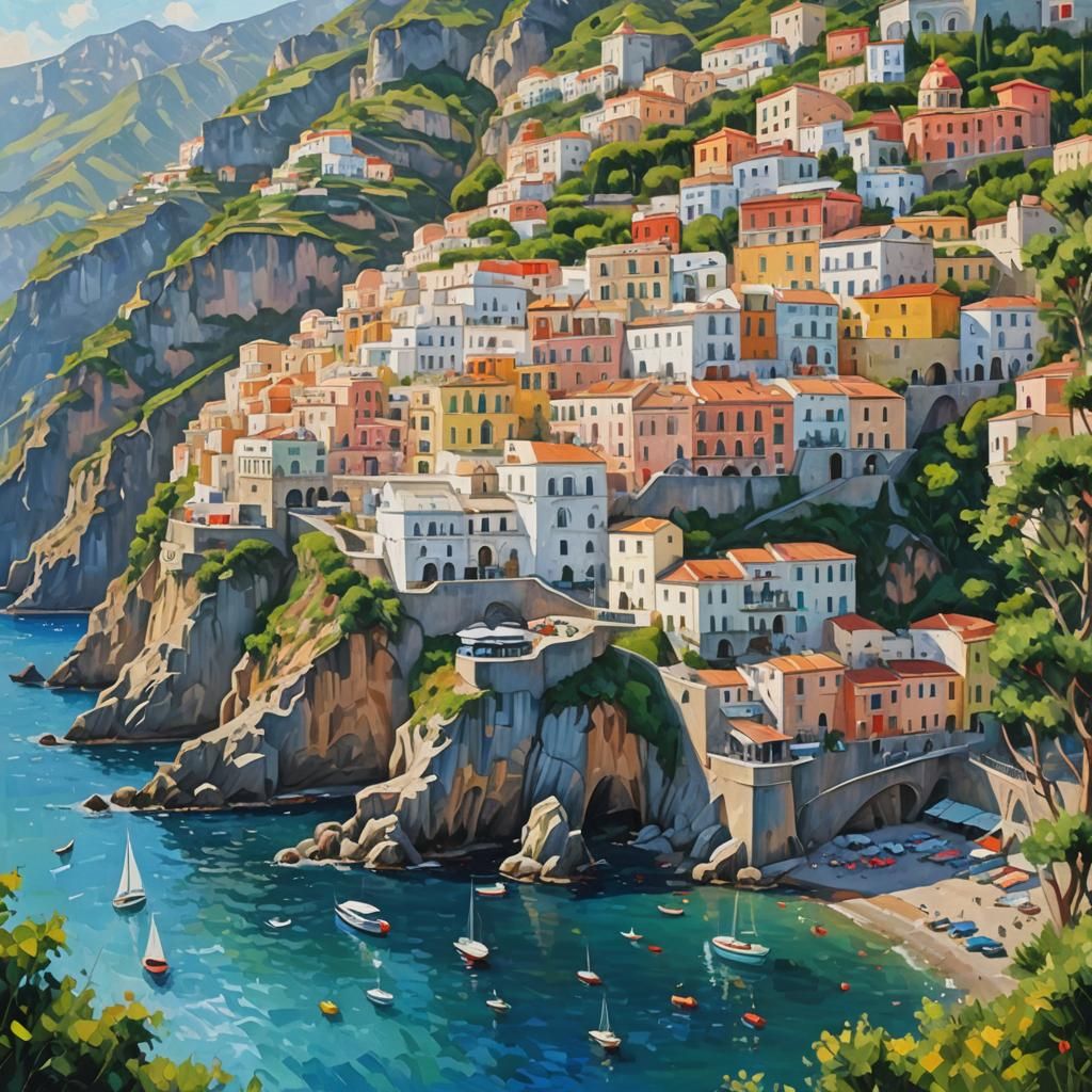Amalfi Coast Impressionist Oil Painting
