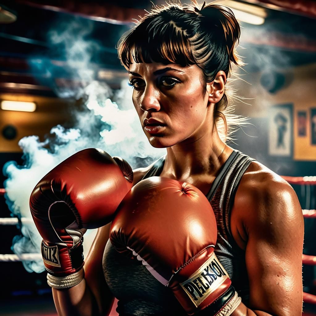 Female Boxer in Gym: Surrealistic Portrait Art