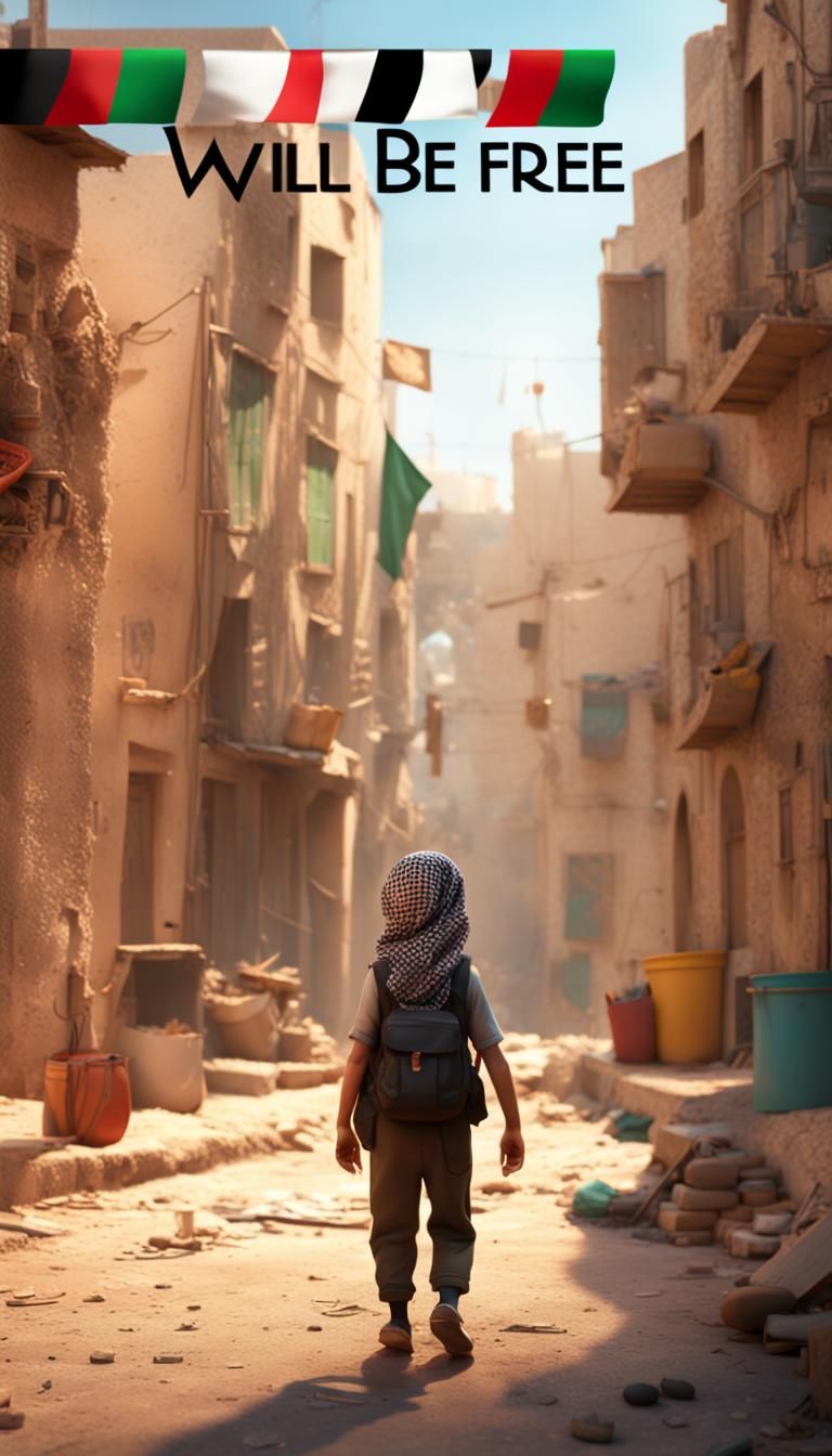 Palestine Freedom: 3D Render in Pixar Style