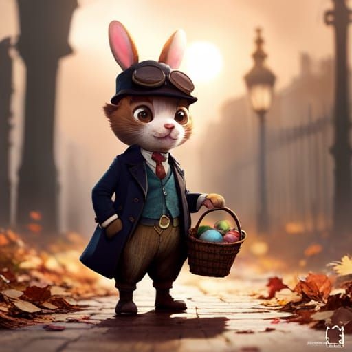 Steampunk Easter Bunny in London: Detailed Matte Painting