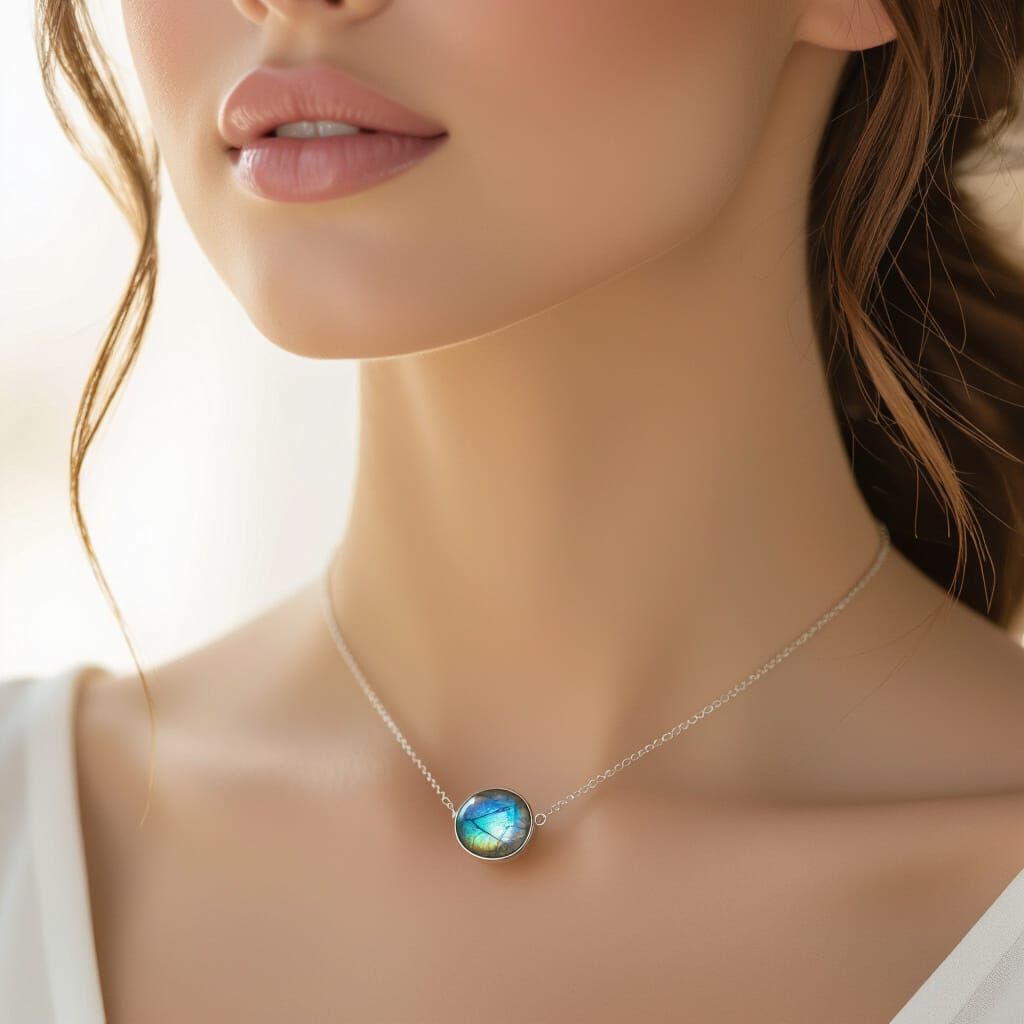 Woman's Neck with Iridescent Labradorite Necklace