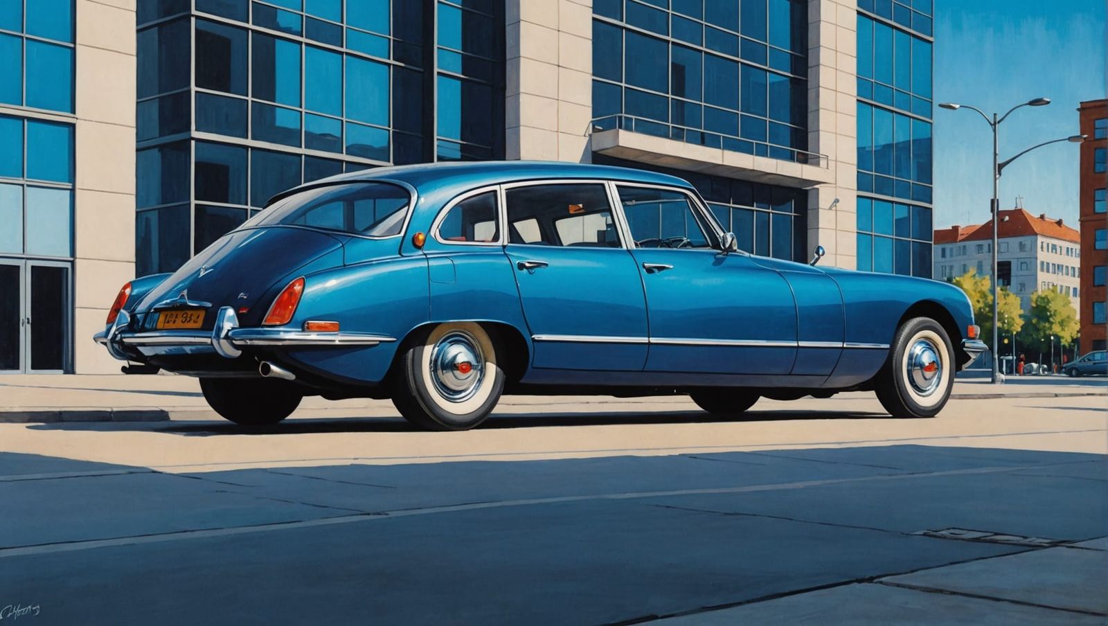 Citroën DS and Bauhaus Building in Acrylic