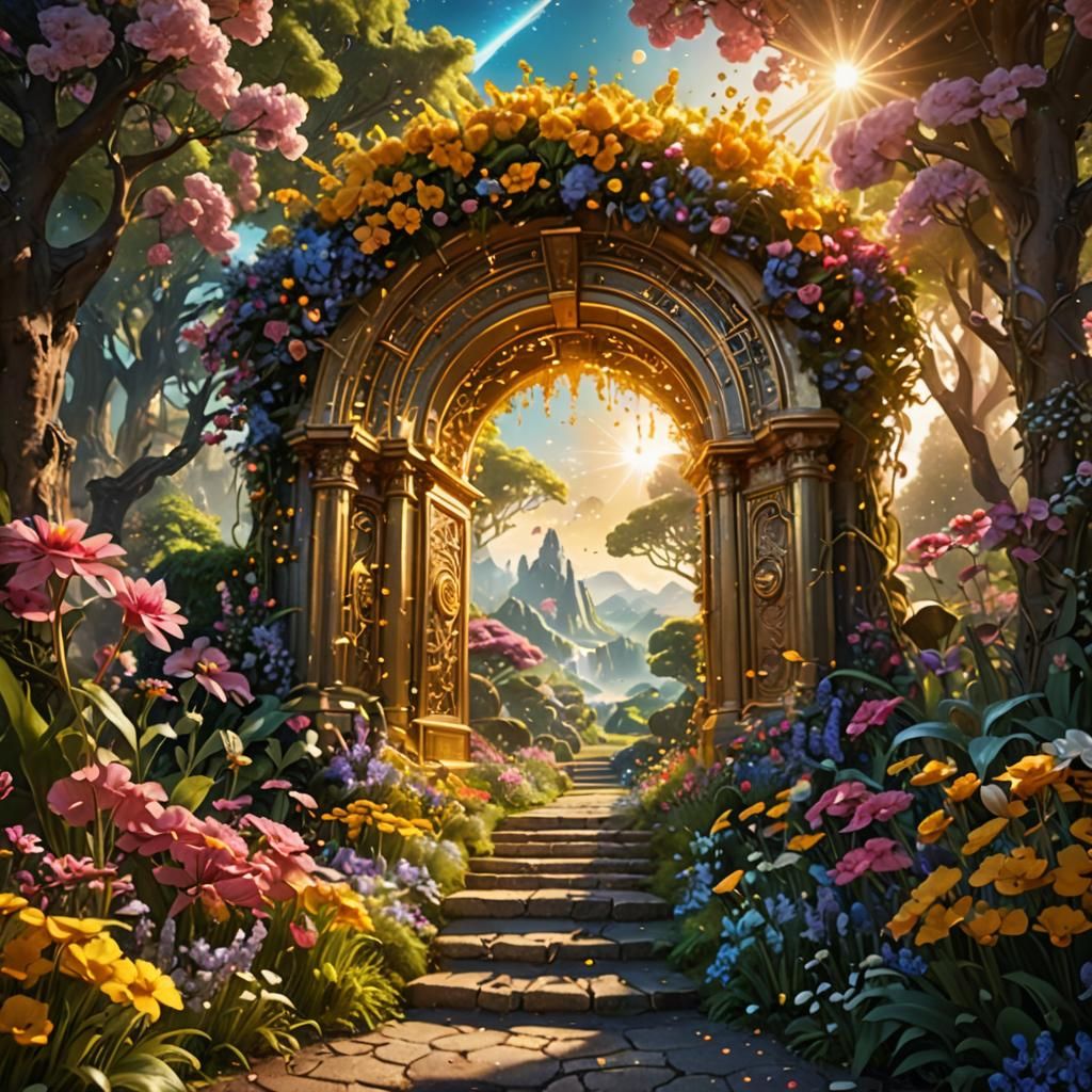 Magical Dream Garden Entry with Golden Portal