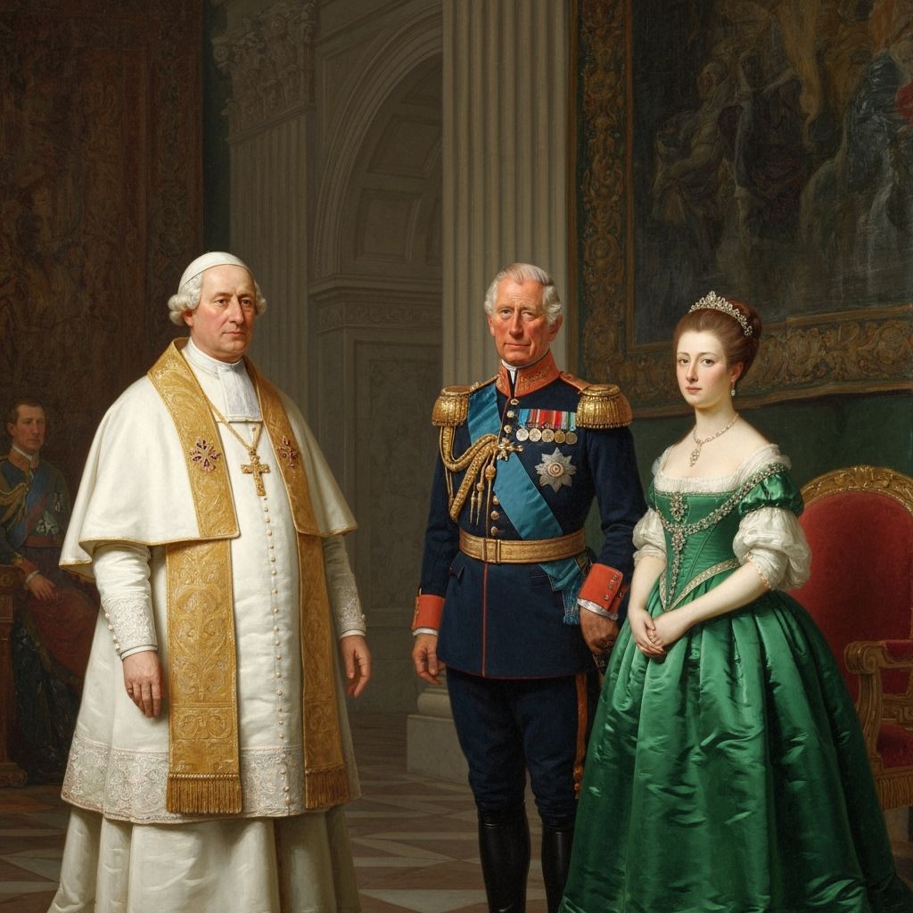 Rembrandt Style Oil Painting of Pope Leo XIV, King Charles I...