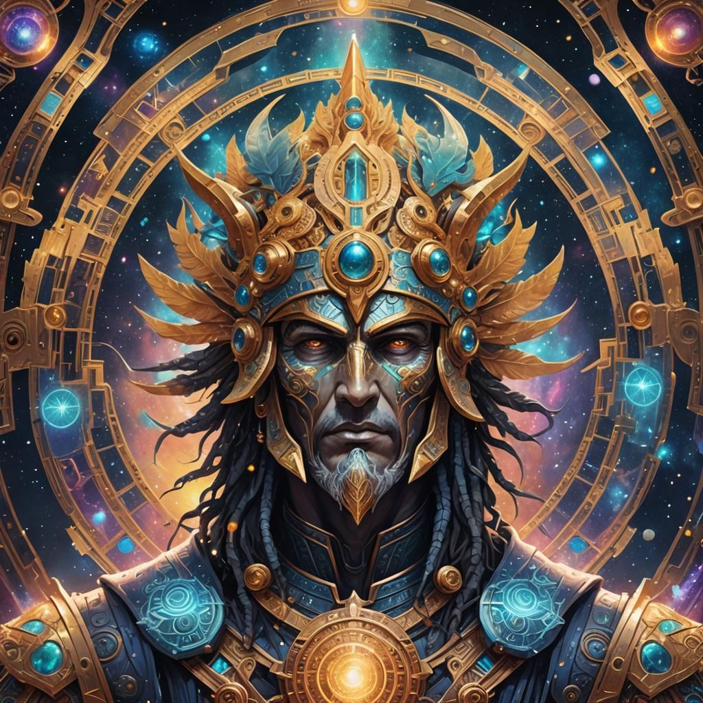 Helm God: Holographic Astral Cosmic Illustration