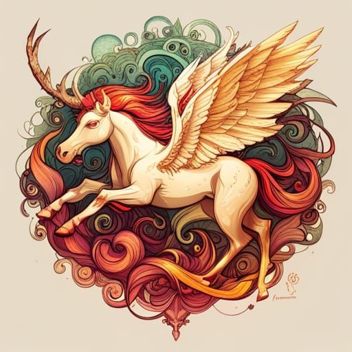 Luminous Pegasus with Golden Outlines Digital Painting