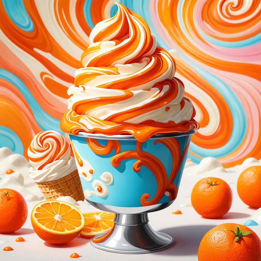 Orange Swirl Ice Cream Tub Portrait in Gouache Style