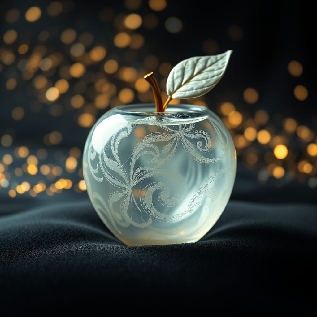 Ethereal Glass Apple in Starry Black Space