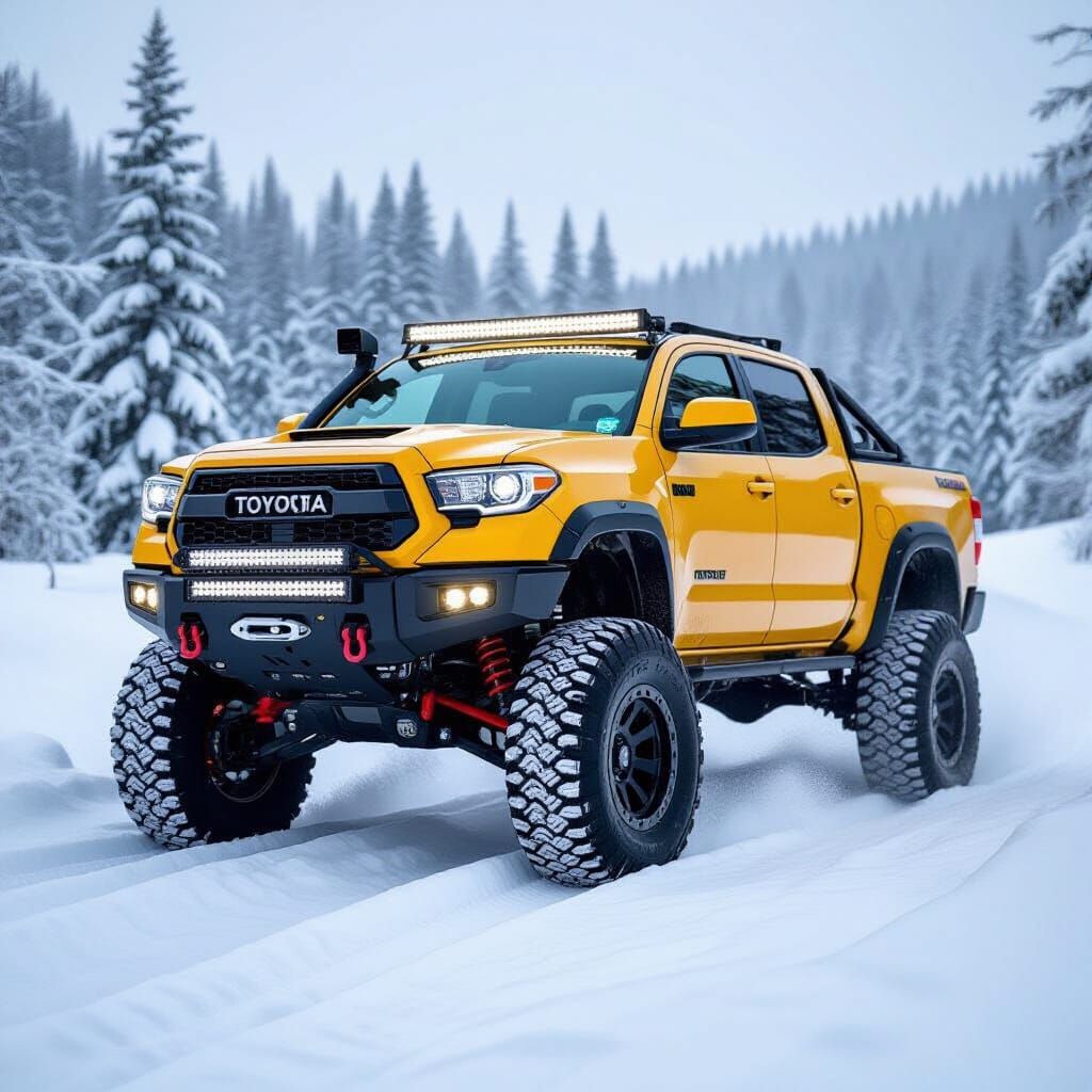 Yellow 2024 Toyota Tundra Off-Road Monster Truck in Snow