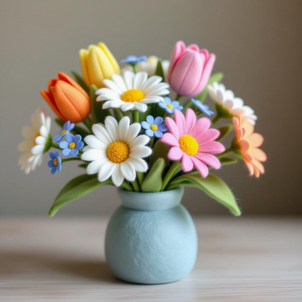 Handmade Felt Flower Arrangement in Pastel Colors