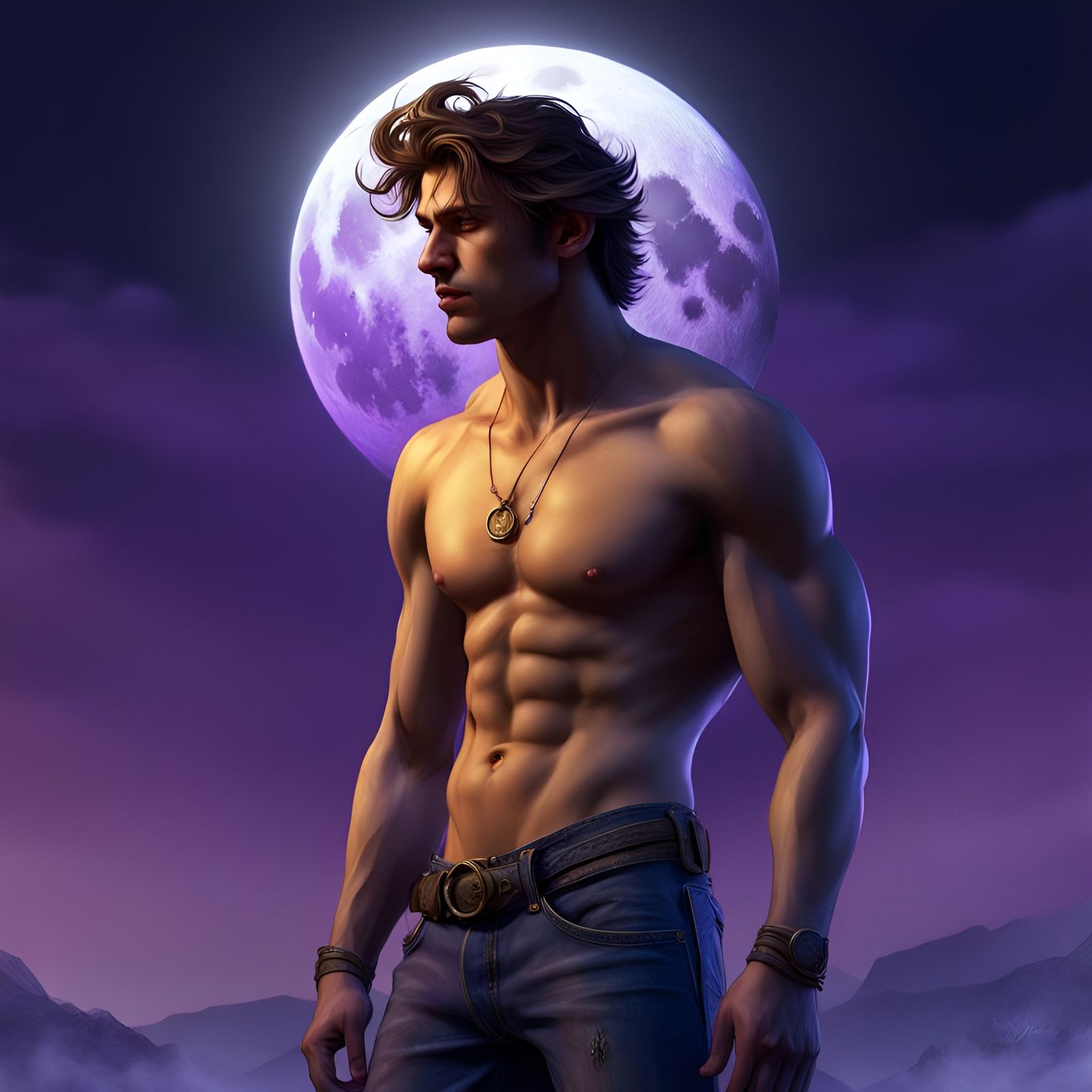 Man Howling at Moon, Dark Fantasy Concept Art