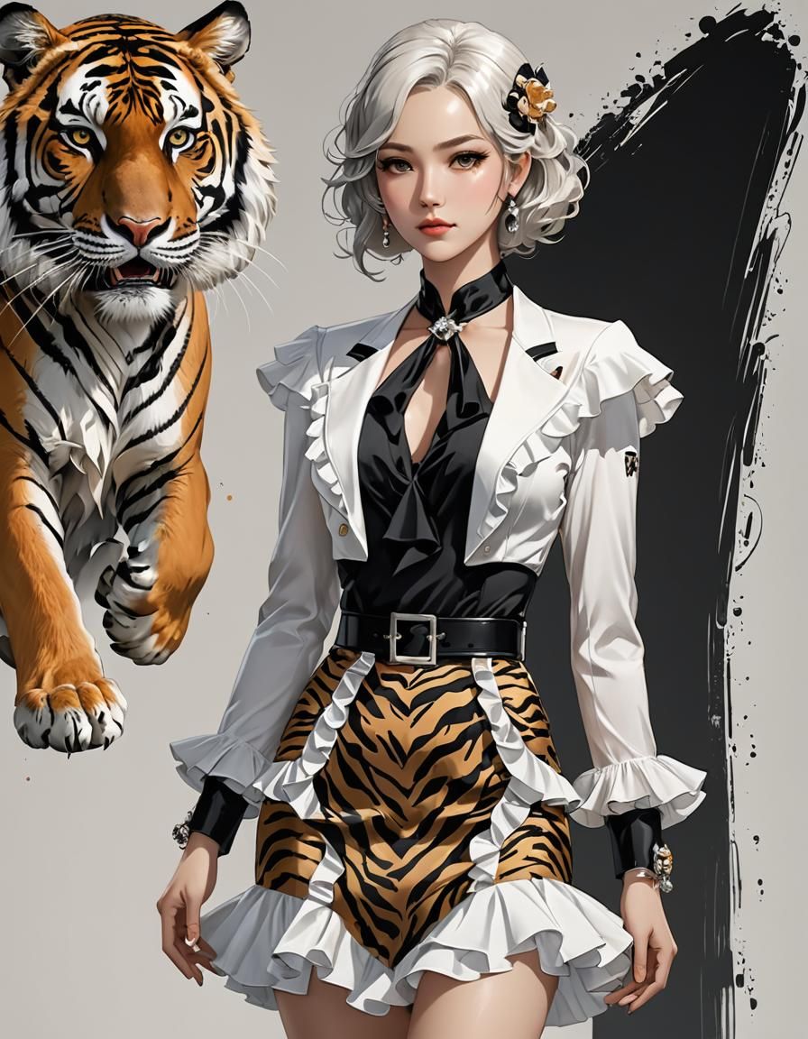 Tiger Print 1930s Ladies Suit in Anime Style