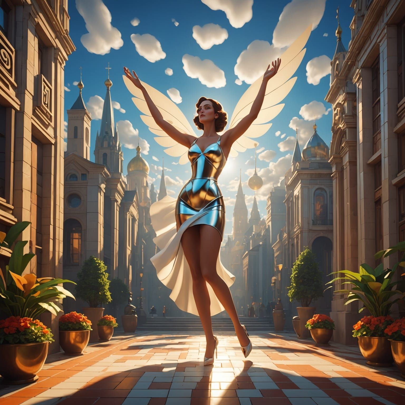 Heavenly Sunshine Beams in Abstract Cubist Style