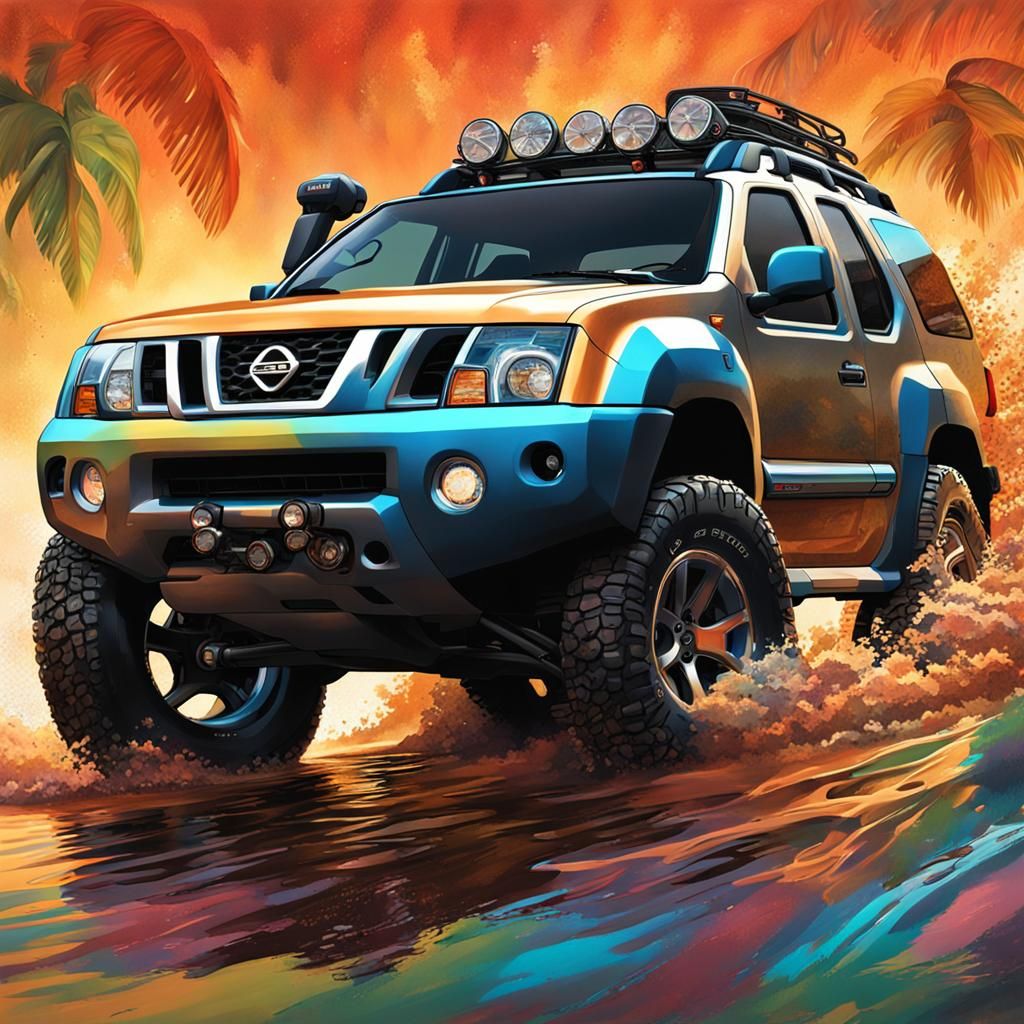 Nissan Xterra 4x4 in Hyperrealistic Splash Art