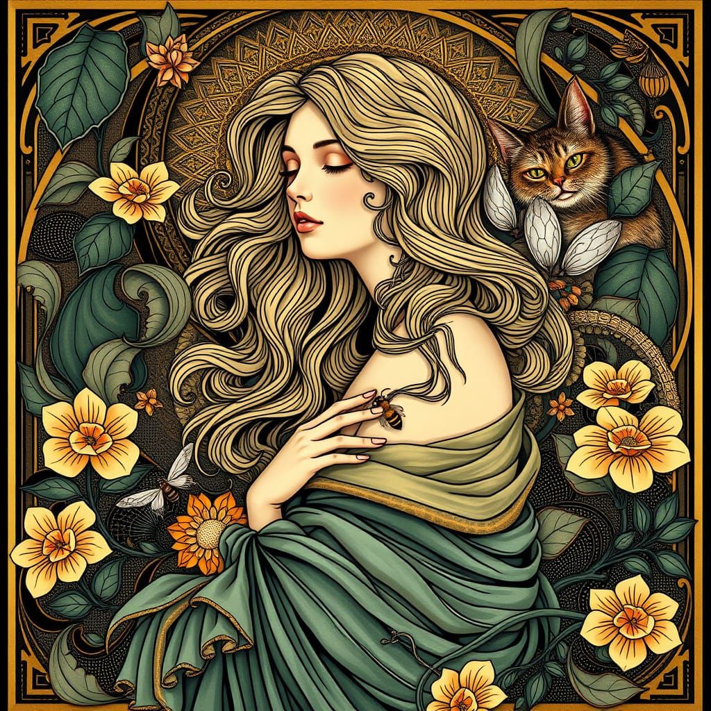 Serene Woman in Opulent Art Nouveau Fantasy