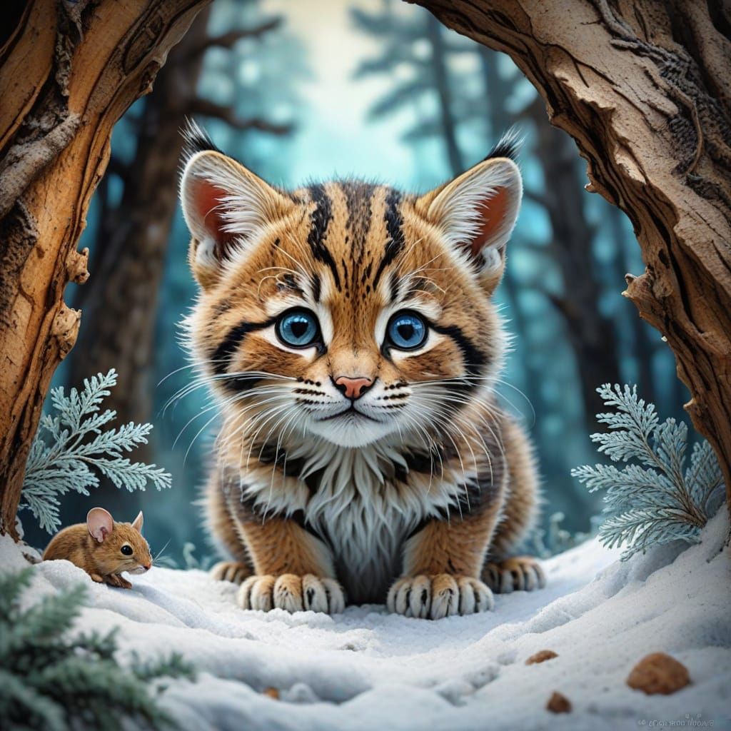 Frosty Forest Encounter in Hyper-Realistic Digital Art