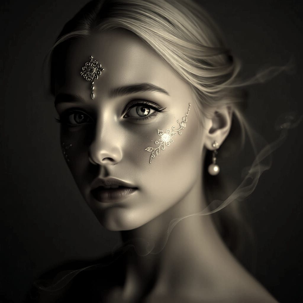 Surreal Blonde Portrait with Gold and Silver