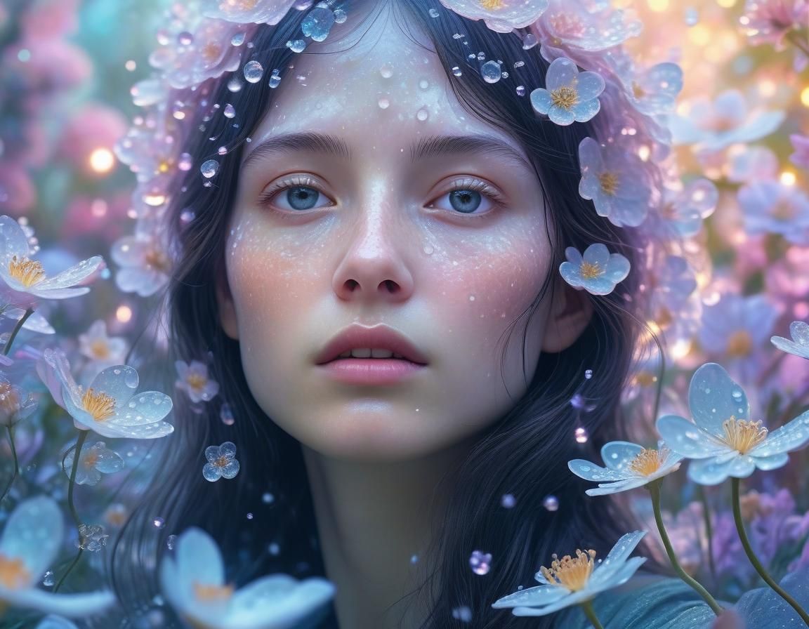 Ethereal Portrait in Mystical Garden: Digital Art