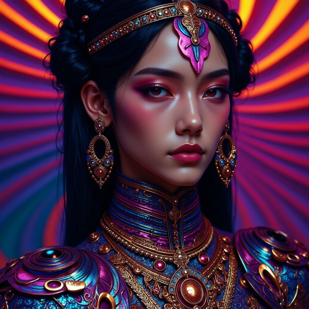 Hyperrealistic Woman in Futuristic Attire with Vibrant Color...