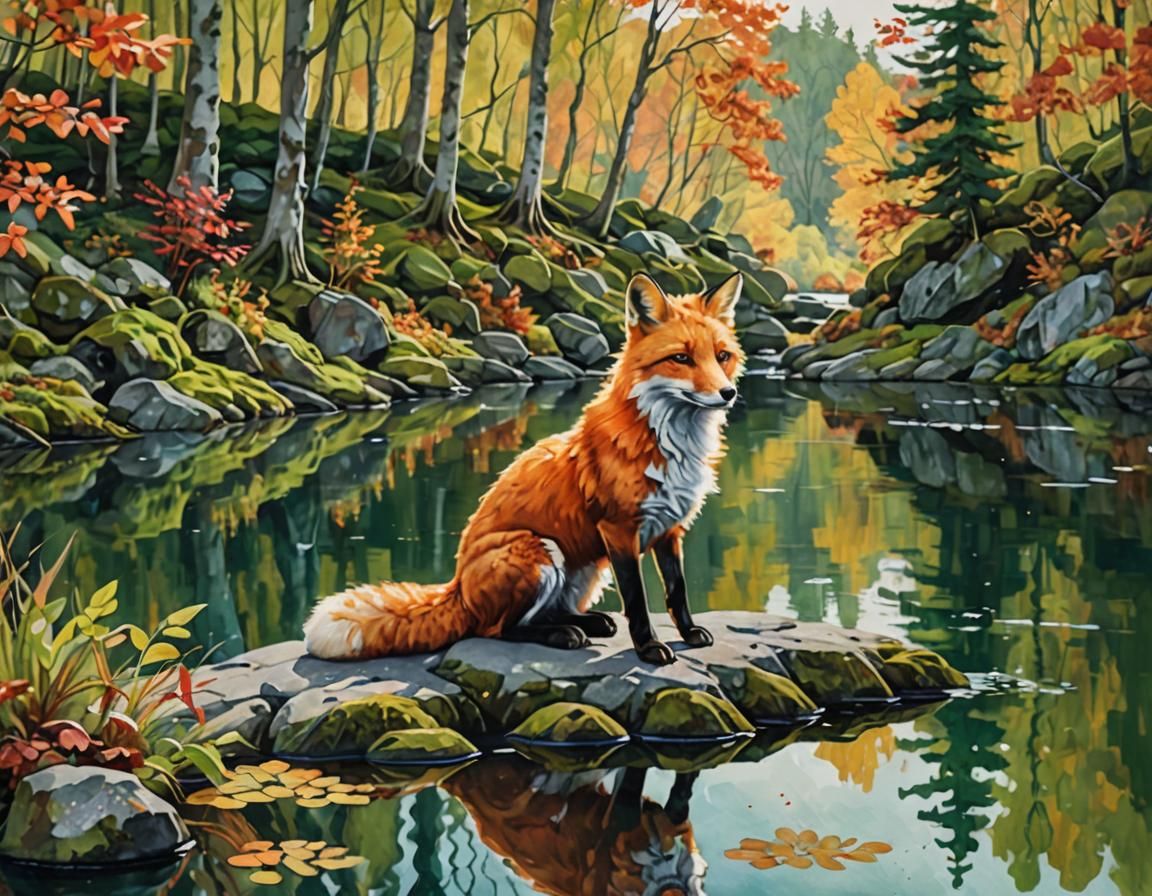 Red Fox Woman in Autumnal Irish Landscape