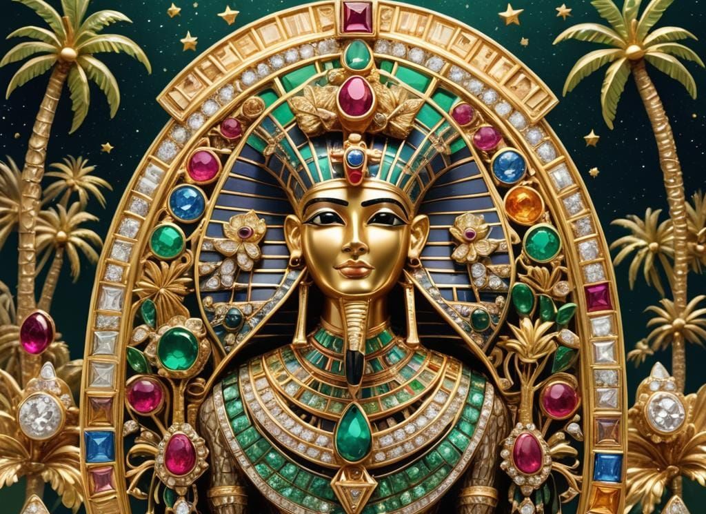 Egyptian God Amon Brooch in Gold and Gems