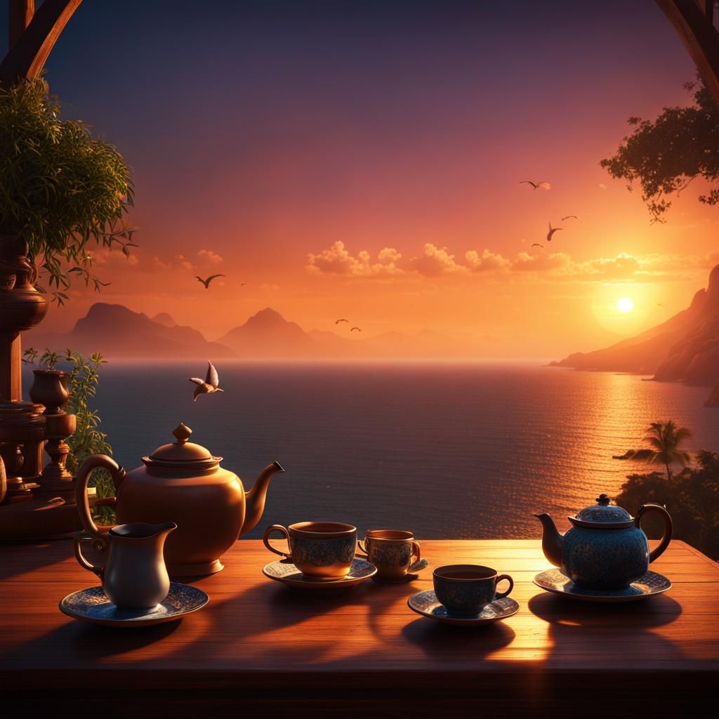 Angelic Cat at Sunrise: Detailed Matte Painting