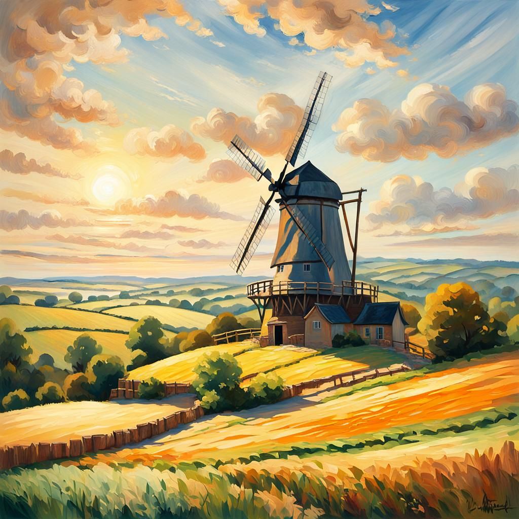 English Windmill in Impressionist Style