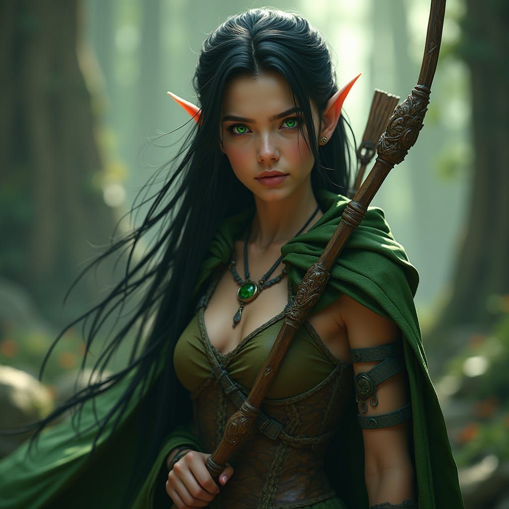 Ethereal Wood Elf Maiden in Earthy Armor