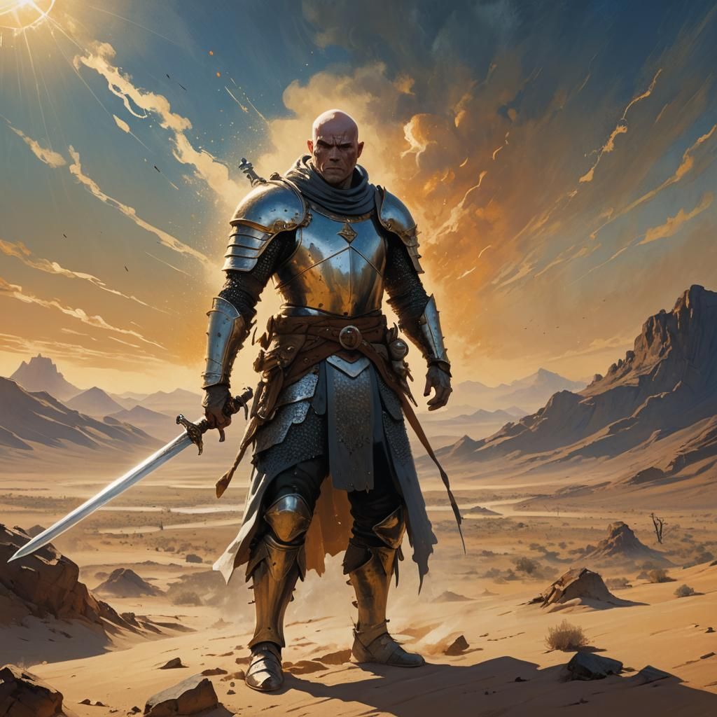 Desert Warrior in Golden Hour: Fantasy Concept Art