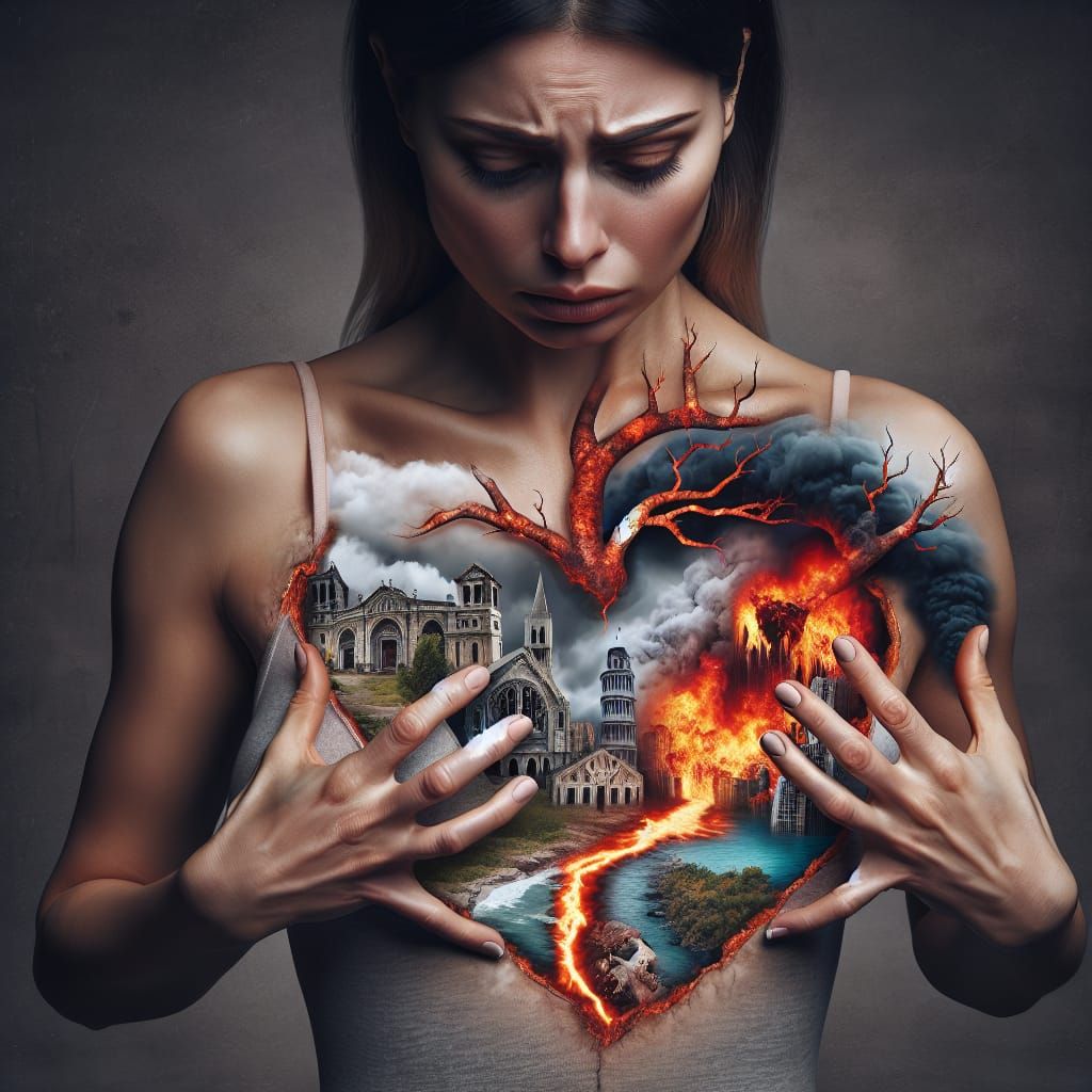 Distressed Woman's Heart Reveals Natural Disasters