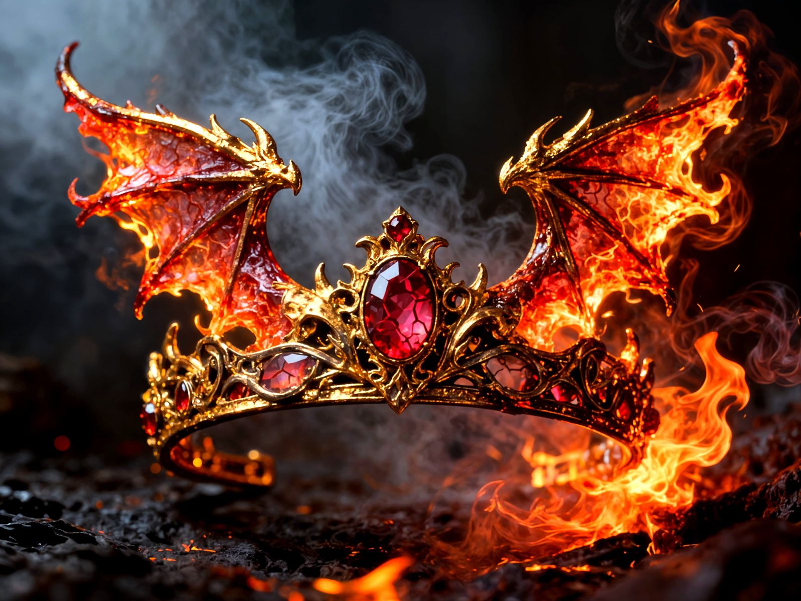 Dragon Wing Tiara Forged from Molten Gold and Ruby