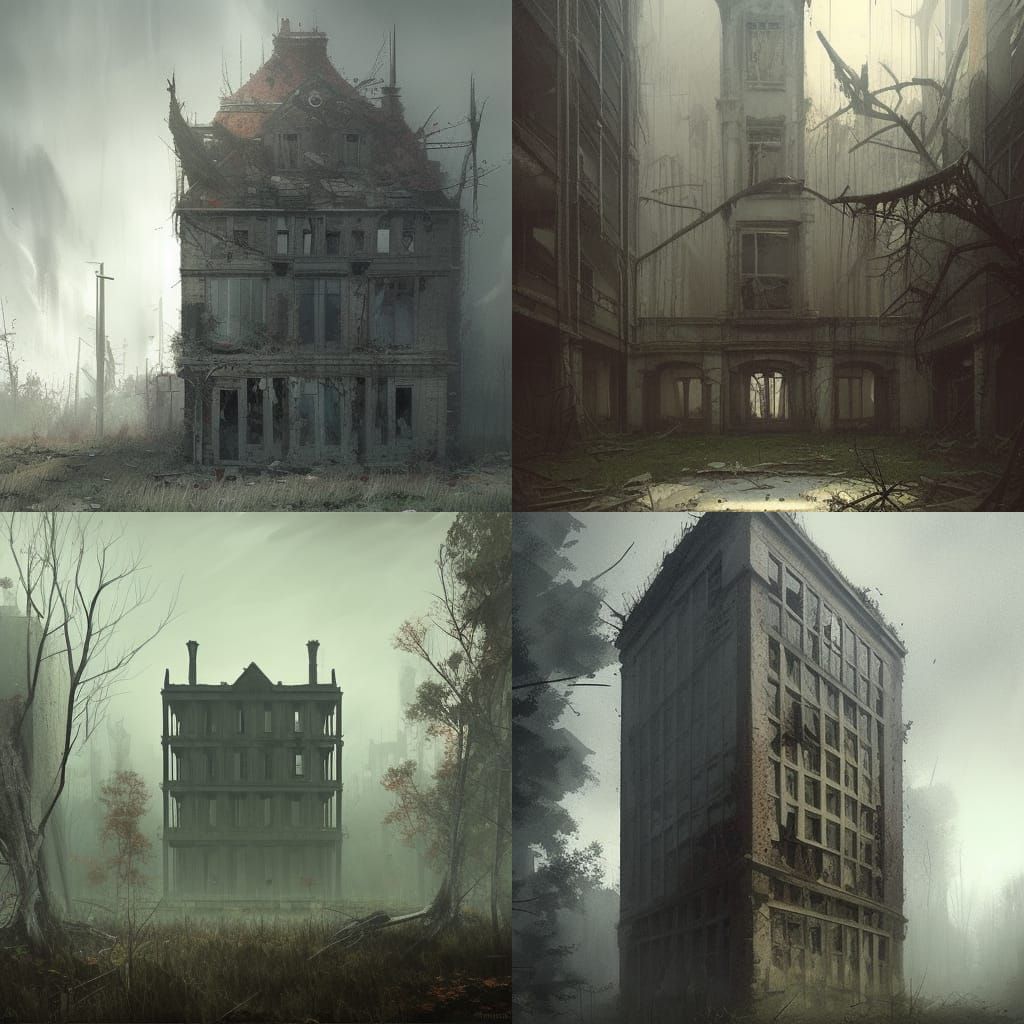 Sinister Abandoned Building in Gothic Horror Style
