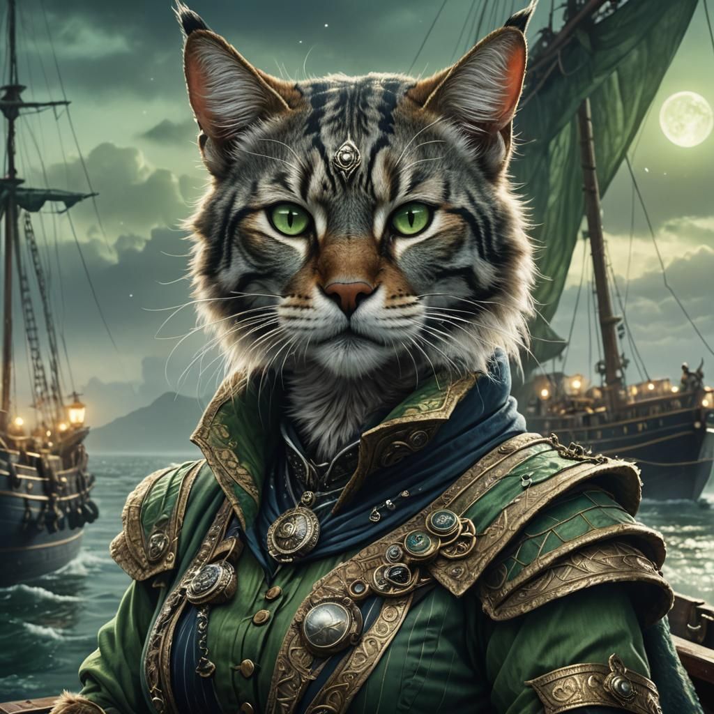Tabaxi Portrait in Ship Clothing, Fantasy Concept Art