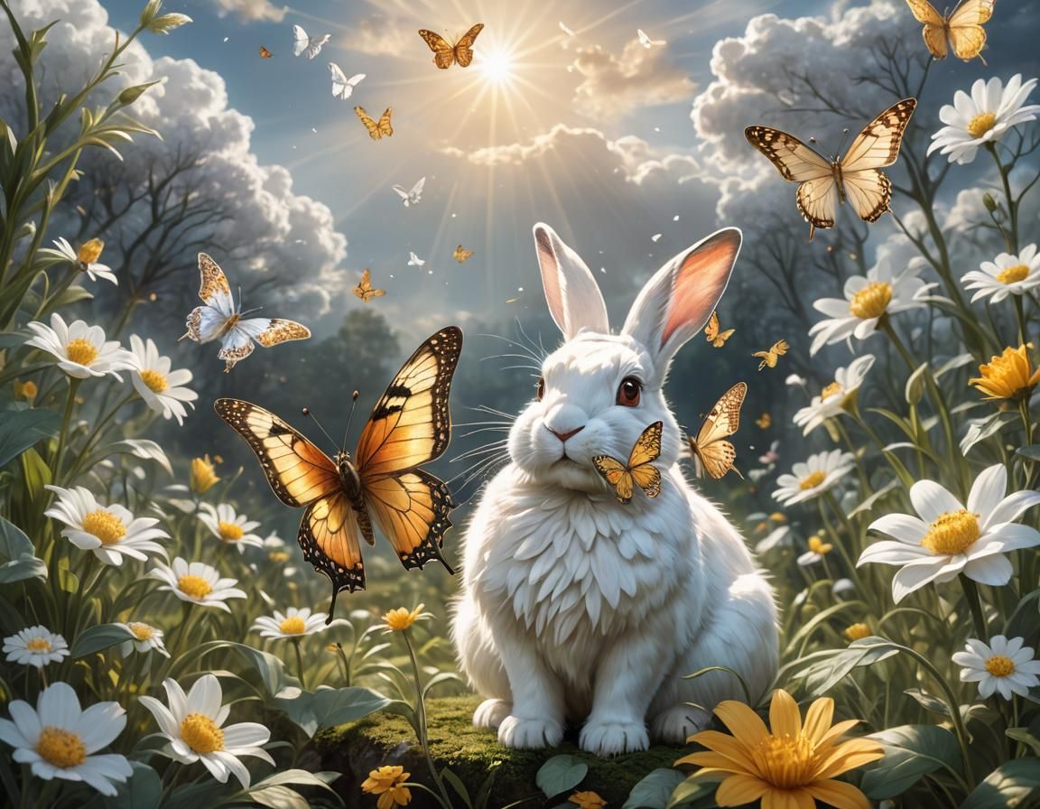 Butterfly Rabbit Hybrid in Silver and Gold Fantasy