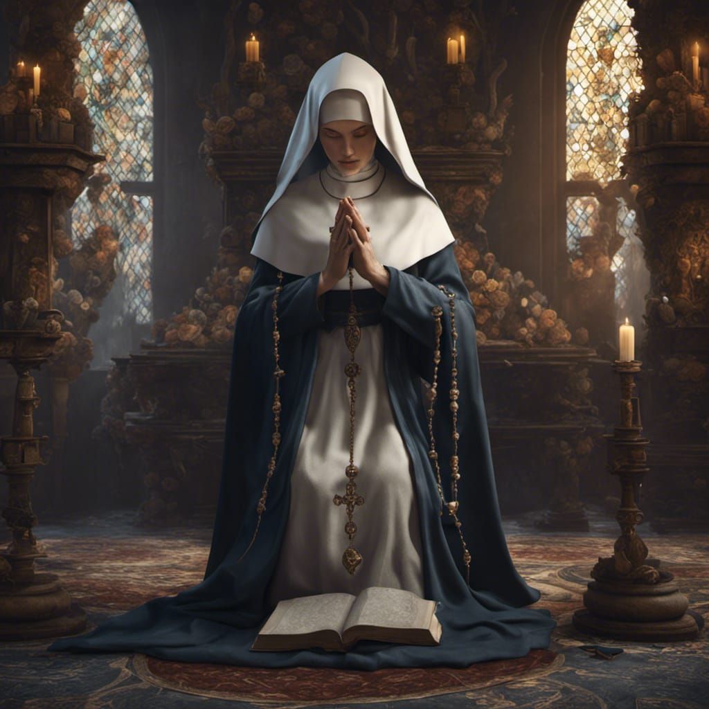 Medieval Nun Praying: Detailed Matte Painting