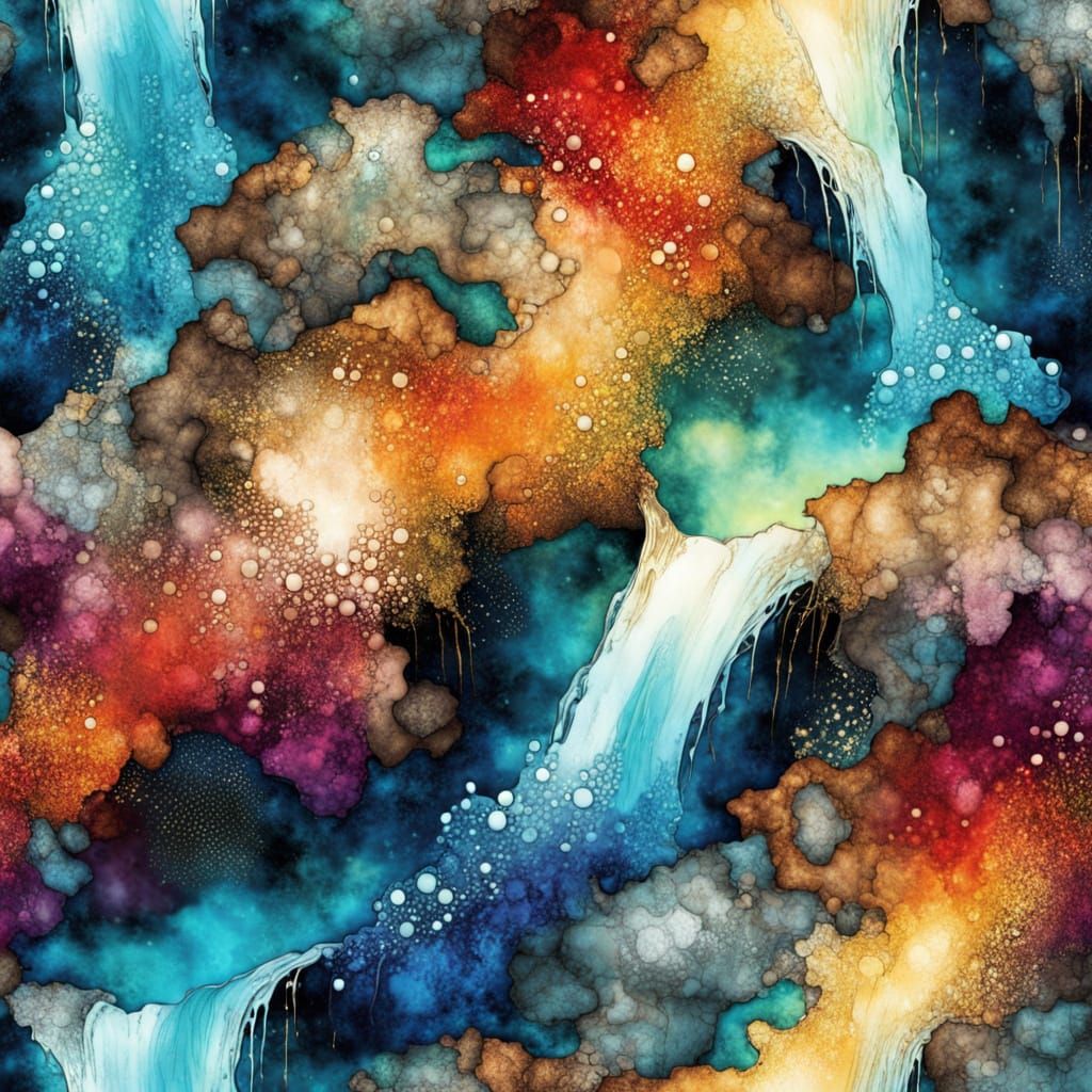 Cosmic Abstract Waterfall with Deep Color Texture