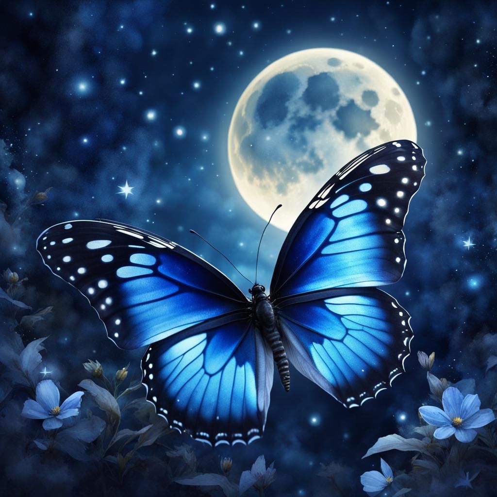 Mystical Butterfly Watercolor Painting at Night