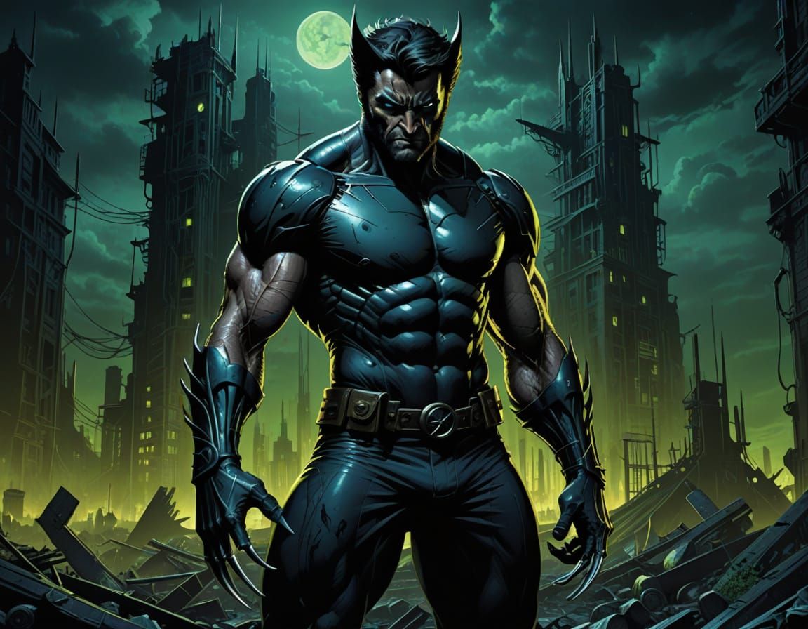 Grim Dark Wolverine in Midnight Cityscape