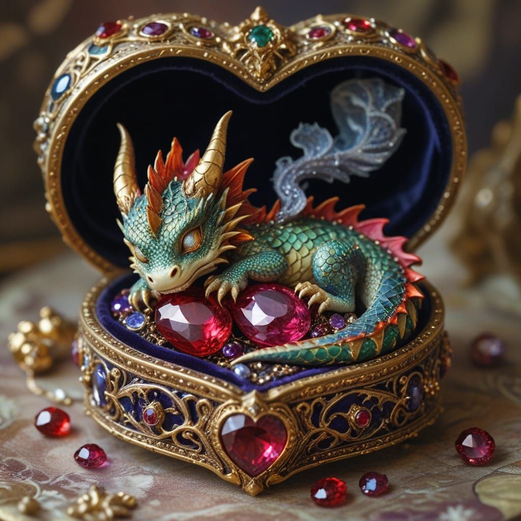 Miniature Purple Dragon Sleeping in Gemstone Jewelry Box