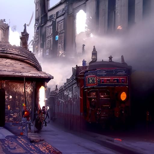 Misty London Street Scene, Detailed Matte Painting