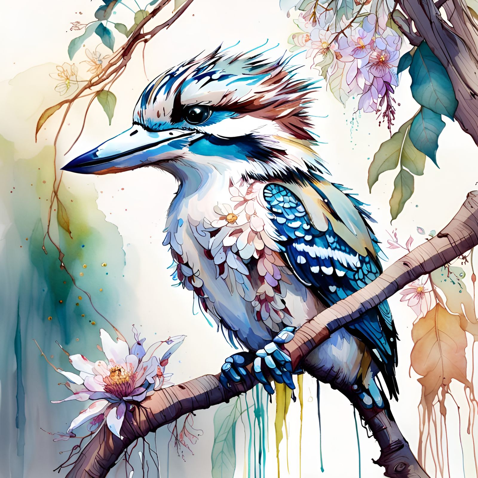 Kookaburra in Gumtree: Watercolour Digital Art