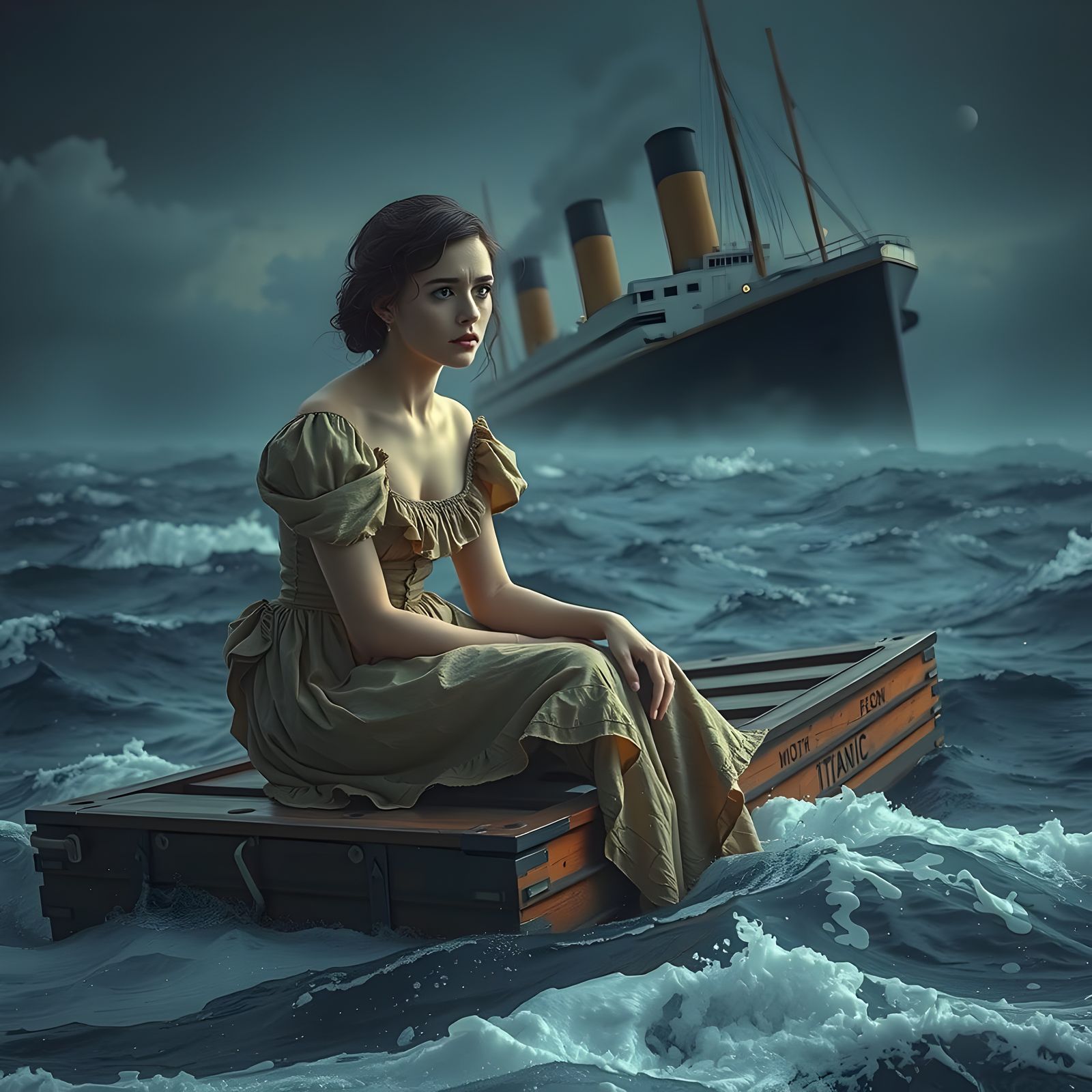 Distraught Titanic Survivor Adrift at Sea