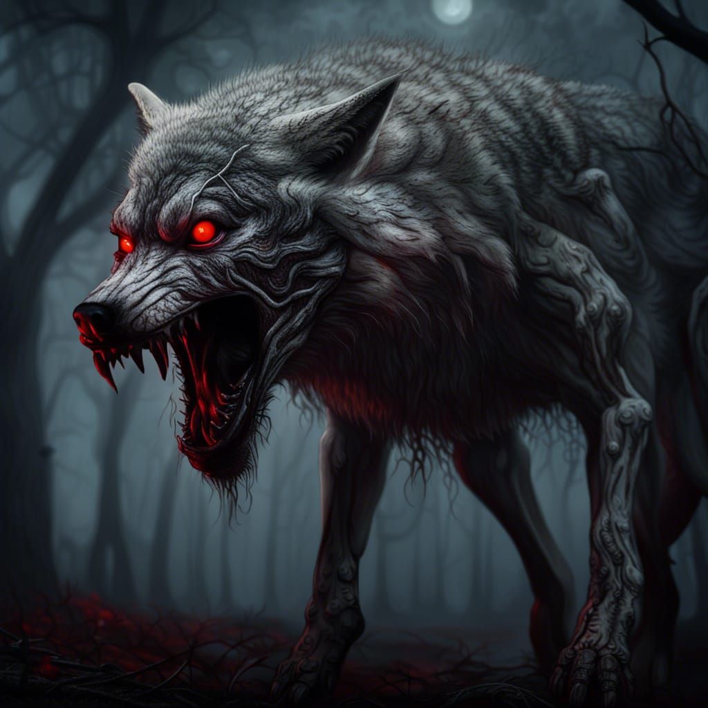Halloween Wolf Creature in Graveyard with Red Moon