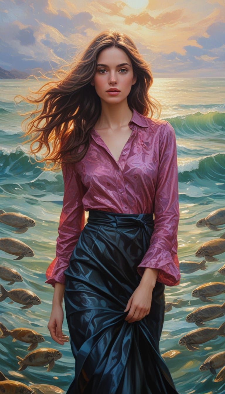 Vibrant Underwater Scene in Neo-Impressionist Style