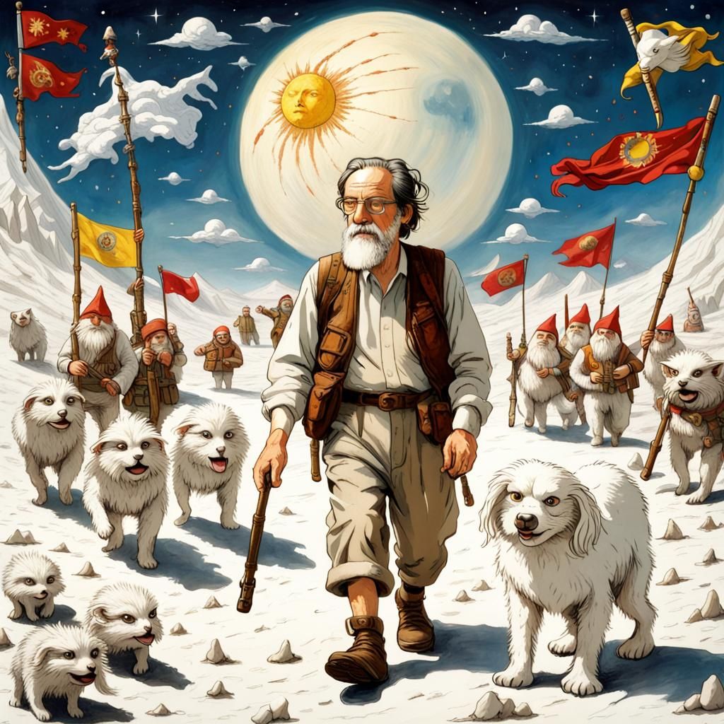 Astral Traveler on Lunar Landscape with Gnomes