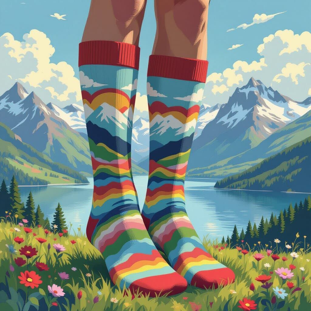 Landscape Socks in Impressionist and Digital Art Style