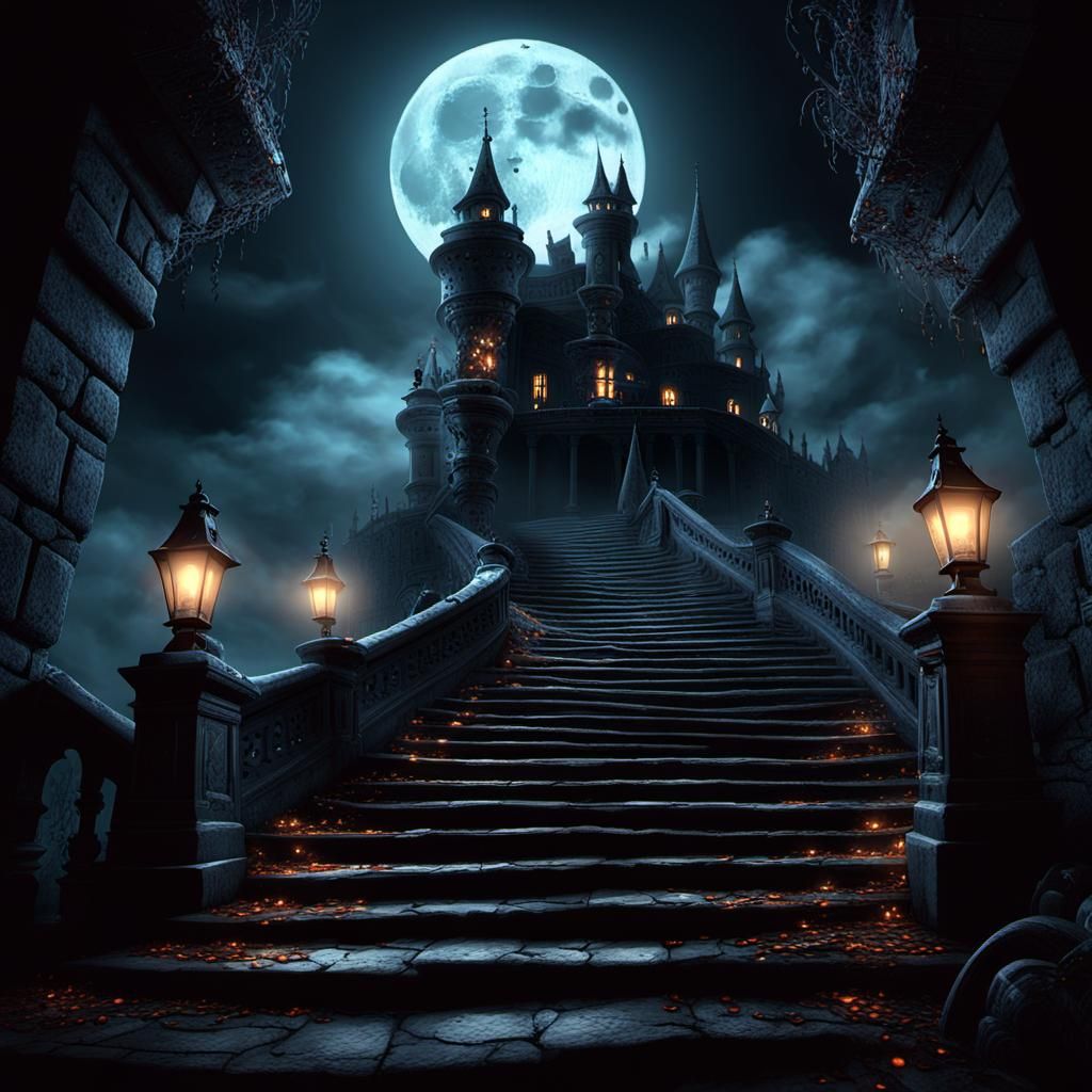 Haunted Castle Staircase in Gothic Horror Style