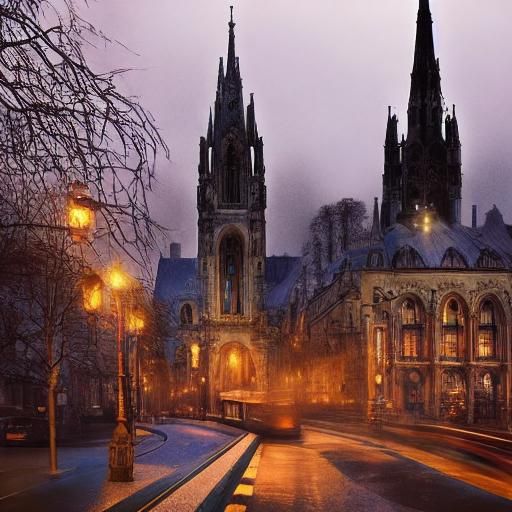 Dreamlike Vampire Cityscape in Romantic Surrealism Style