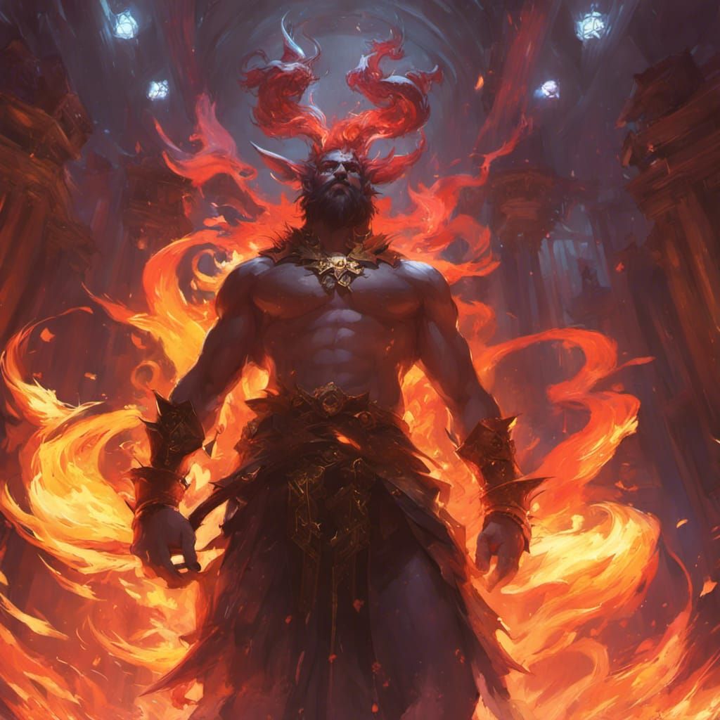 Demonic Ifrit in Multicolored Fire, Fantasy Concept Art