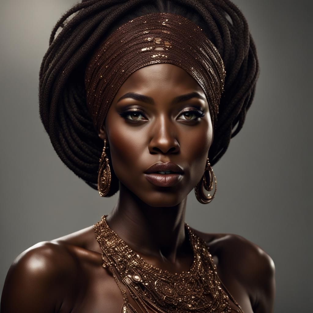 Glamorous Dark Skin Woman in Hyperrealistic Detail